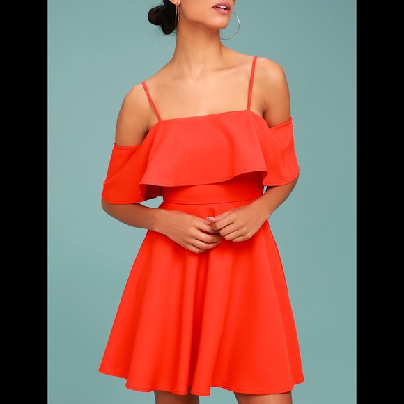 Lulu’s Waterfront Coral OTS Skater Dress - Picture 4 of 4